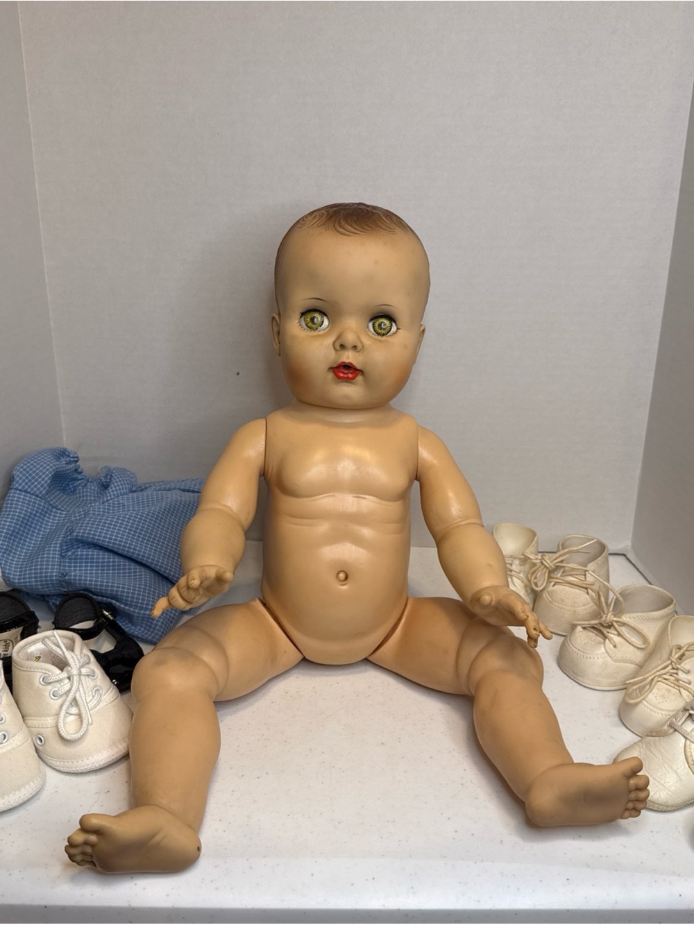 Vintage Sleepy Eyed Drink Wet Baby 20” Doll Molded Hair